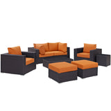 Convene 8 Piece Outdoor Patio Sectional Set Espresso Orange EEI-2206-EXP-ORA-SET