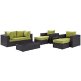 Convene 8 Piece Outdoor Patio Sectional Set Espresso Peridot EEI-2206-EXP-PER-SET