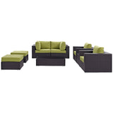 Convene 8 Piece Outdoor Patio Sectional Set Espresso Peridot EEI-2206-EXP-PER-SET