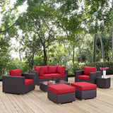 Convene 8 Piece Outdoor Patio Sectional Set Espresso Red EEI-2206-EXP-RED-SET