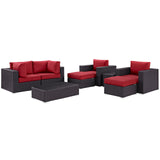 Convene 8 Piece Outdoor Patio Sectional Set Espresso Red EEI-2206-EXP-RED-SET