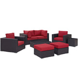 Convene 8 Piece Outdoor Patio Sectional Set Espresso Red EEI-2206-EXP-RED-SET