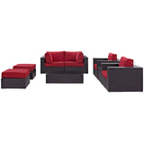 Convene 8 Piece Outdoor Patio Sectional Set Espresso Red EEI-2206-EXP-RED-SET