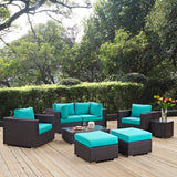 Convene 8 Piece Outdoor Patio Sectional Set Espresso Turquoise EEI-2206-EXP-TRQ-SET