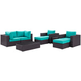 Convene 8 Piece Outdoor Patio Sectional Set Espresso Turquoise EEI-2206-EXP-TRQ-SET