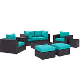 Convene 8 Piece Outdoor Patio Sectional Set Espresso Turquoise EEI-2206-EXP-TRQ-SET