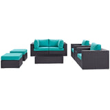 Convene 8 Piece Outdoor Patio Sectional Set Espresso Turquoise EEI-2206-EXP-TRQ-SET