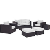 Convene 8 Piece Outdoor Patio Sectional Set Espresso White EEI-2206-EXP-WHI-SET