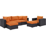 Convene 6 Piece Outdoor Patio Sectional Set Espresso Orange EEI-2207-EXP-ORA-SET