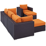 Convene 6 Piece Outdoor Patio Sectional Set Espresso Orange EEI-2207-EXP-ORA-SET