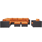 Convene 9 Piece Outdoor Patio Sectional Set Espresso Orange EEI-2208-EXP-ORA-SET