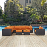 Convene 9 Piece Outdoor Patio Sectional Set Espresso Orange EEI-2208-EXP-ORA-SET