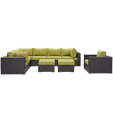 Convene 9 Piece Outdoor Patio Sectional Set Espresso Peridot EEI-2208-EXP-PER-SET