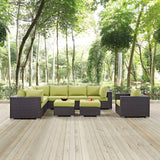 Convene 9 Piece Outdoor Patio Sectional Set Espresso Peridot EEI-2208-EXP-PER-SET