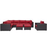 Convene 9 Piece Outdoor Patio Sectional Set Espresso Red EEI-2208-EXP-RED-SET