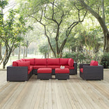 Convene 9 Piece Outdoor Patio Sectional Set Espresso Red EEI-2208-EXP-RED-SET