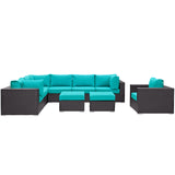 Convene 9 Piece Outdoor Patio Sectional Set Espresso Turquoise EEI-2208-EXP-TRQ-SET