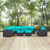 Convene 9 Piece Outdoor Patio Sectional Set Espresso Turquoise EEI-2208-EXP-TRQ-SET