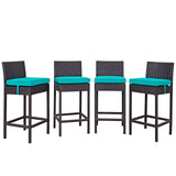 Convene 4 Piece Outdoor Patio Pub Set Espresso Turquoise EEI-2218-EXP-TRQ-SET