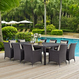 Convene 11 Piece Outdoor Patio Dining Set Espresso Beige EEI-2240-EXP-BEI-SET