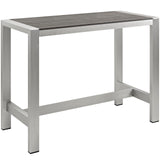 Shore Outdoor Patio Aluminum Rectangle Bar Table Silver Gray EEI-2253-SLV-GRY