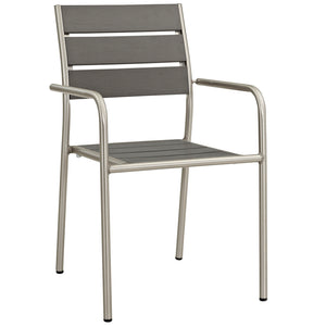 Shore Outdoor Patio Aluminum Dining Rounded Armchair Silver Gray EEI-2258-SLV-GRY