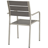 Shore Outdoor Patio Aluminum Dining Rounded Armchair Silver Gray EEI-2258-SLV-GRY