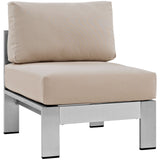 Shore Armless Outdoor Patio Aluminum Chair Silver Beige EEI-2263-SLV-BEI