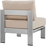 Shore Armless Outdoor Patio Aluminum Chair Silver Beige EEI-2263-SLV-BEI