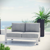 Shore Left-Arm Corner Sectional Outdoor Patio Aluminum Loveseat Silver Gray EEI-2265-SLV-GRY