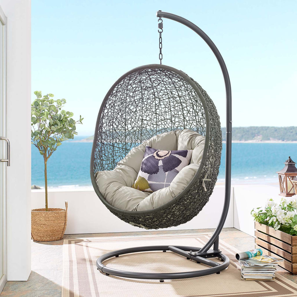 Hide Outdoor Patio Swing Chair With Stand Gray Beige EEI-2273-GRY-BEI
