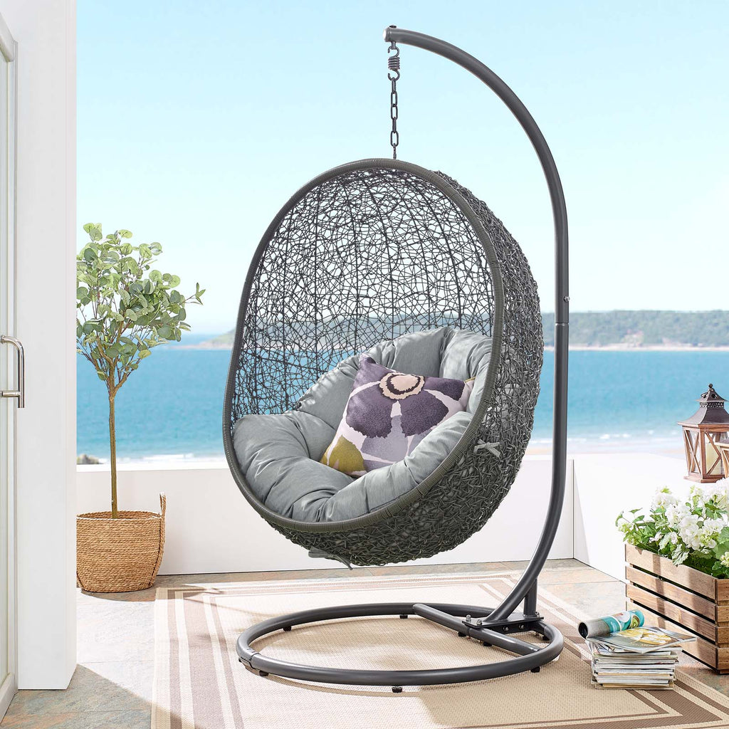 Hide Outdoor Patio Swing Chair With Stand Gray EEI-2273-GRY-GRY