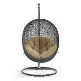 Hide Outdoor Patio Swing Chair With Stand Gray Mocha EEI-2273-GRY-MOC