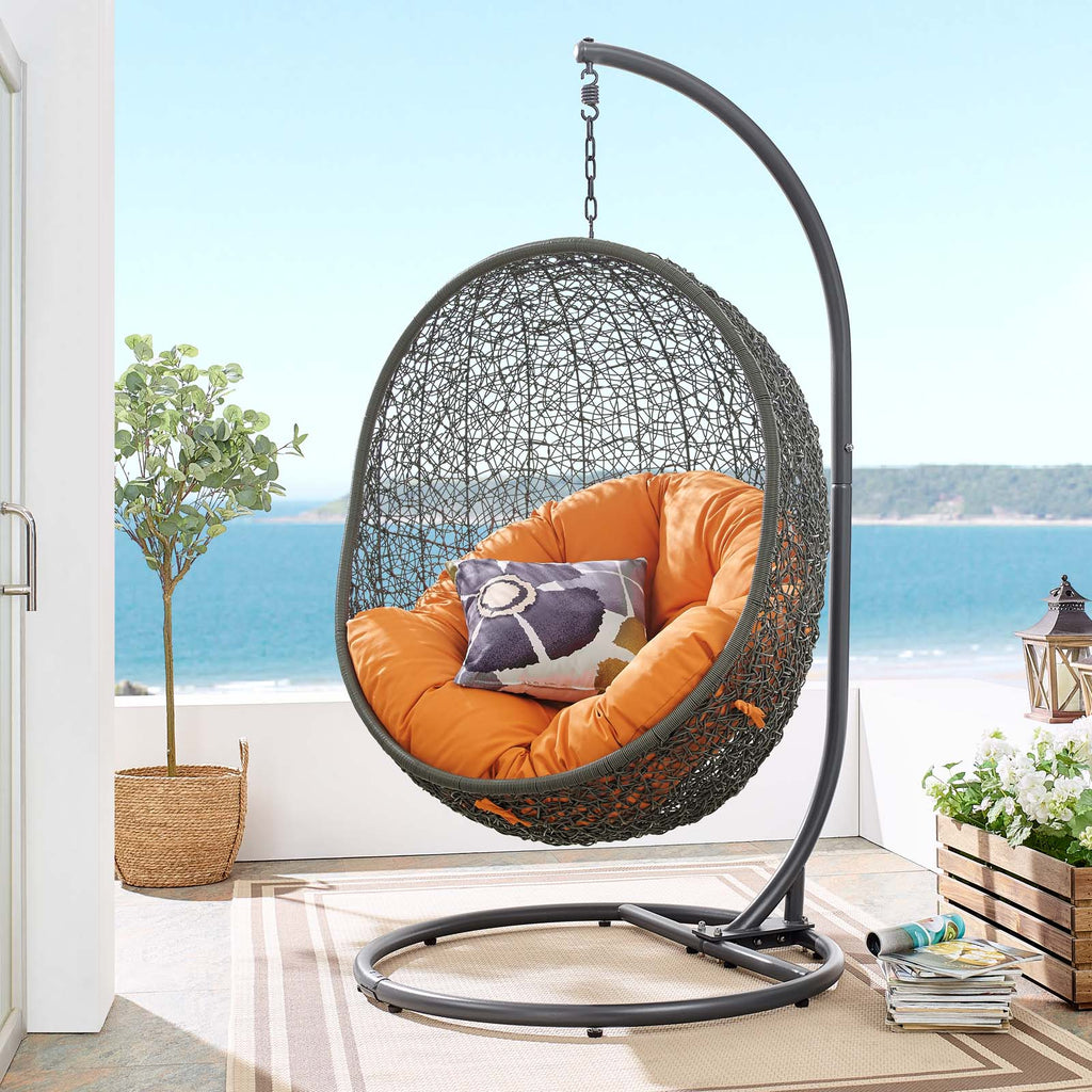 Hide Outdoor Patio Swing Chair With Stand Gray Orange EEI-2273-GRY-ORA