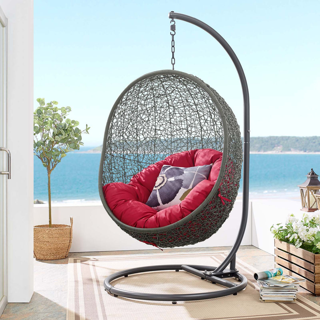 Hide Outdoor Patio Swing Chair With Stand Gray Red EEI-2273-GRY-RED
