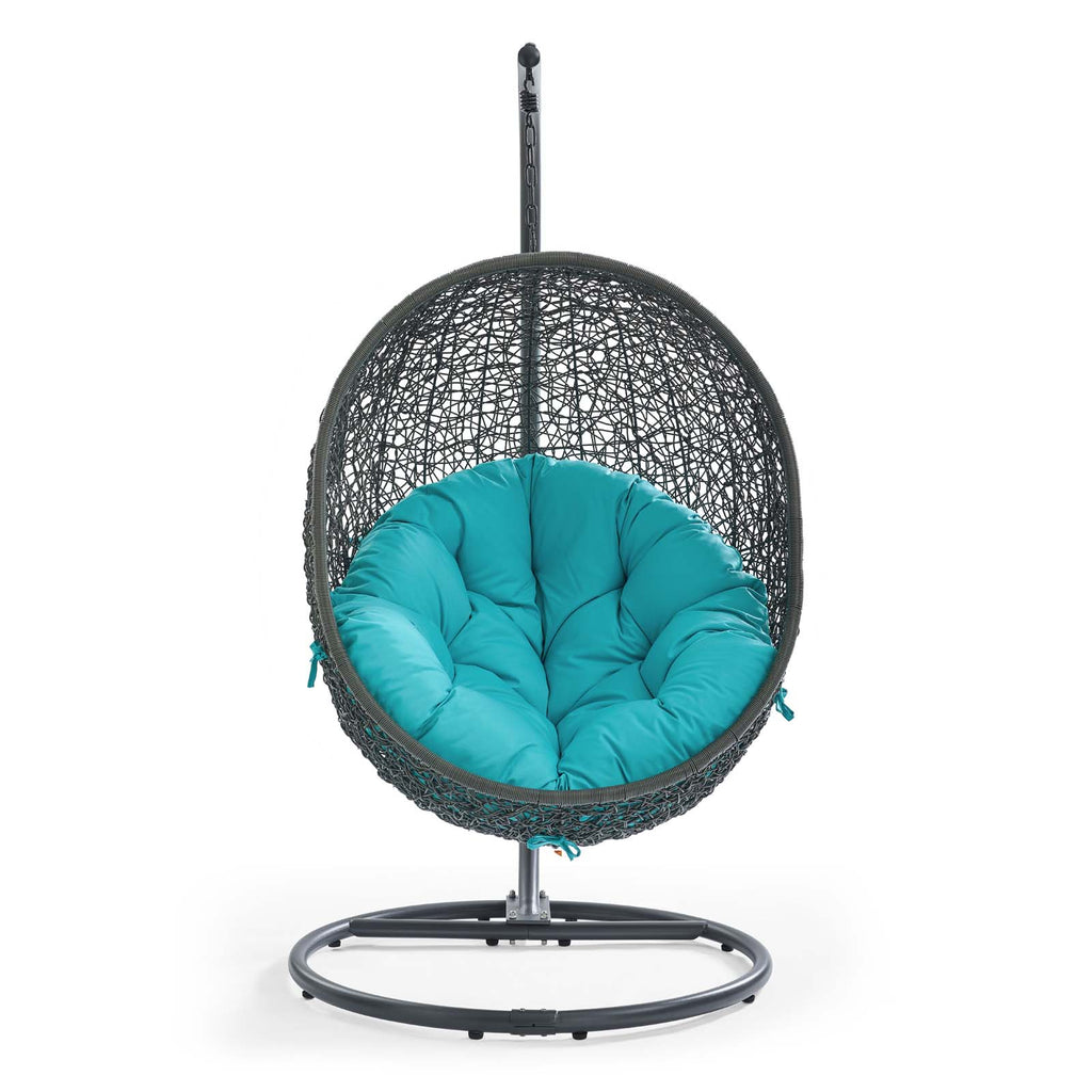 Hide Outdoor Patio Swing Chair With Stand Gray Turquoise EEI-2273-GRY-TRQ