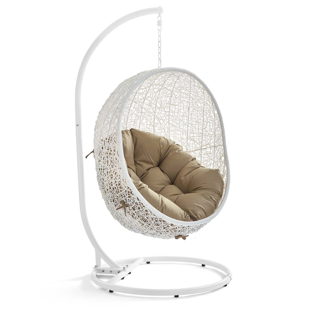 Hide Outdoor Patio Swing Chair With Stand White Mocha EEI-2273-WHI-MOC