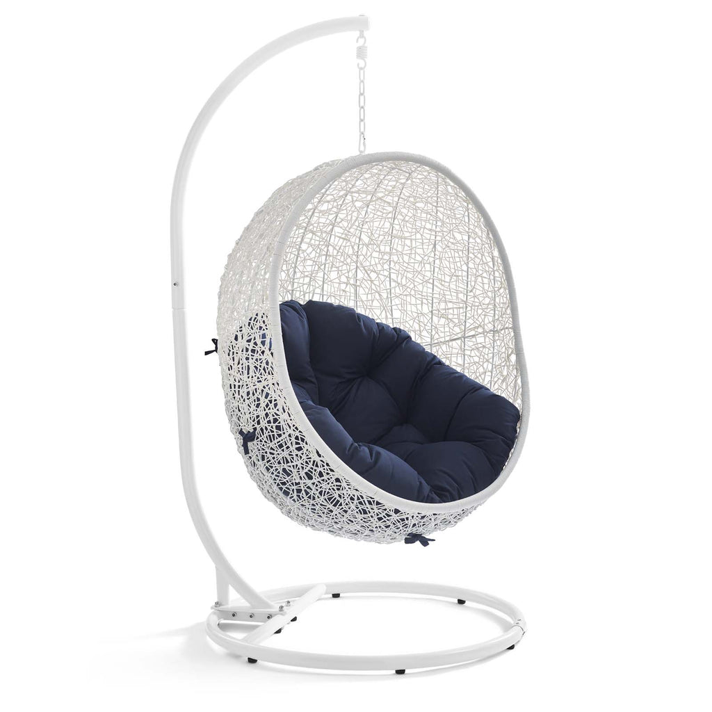 Hide Outdoor Patio Swing Chair With Stand White Navy EEI-2273-WHI-NAV