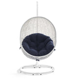 Hide Outdoor Patio Swing Chair With Stand White Navy EEI-2273-WHI-NAV