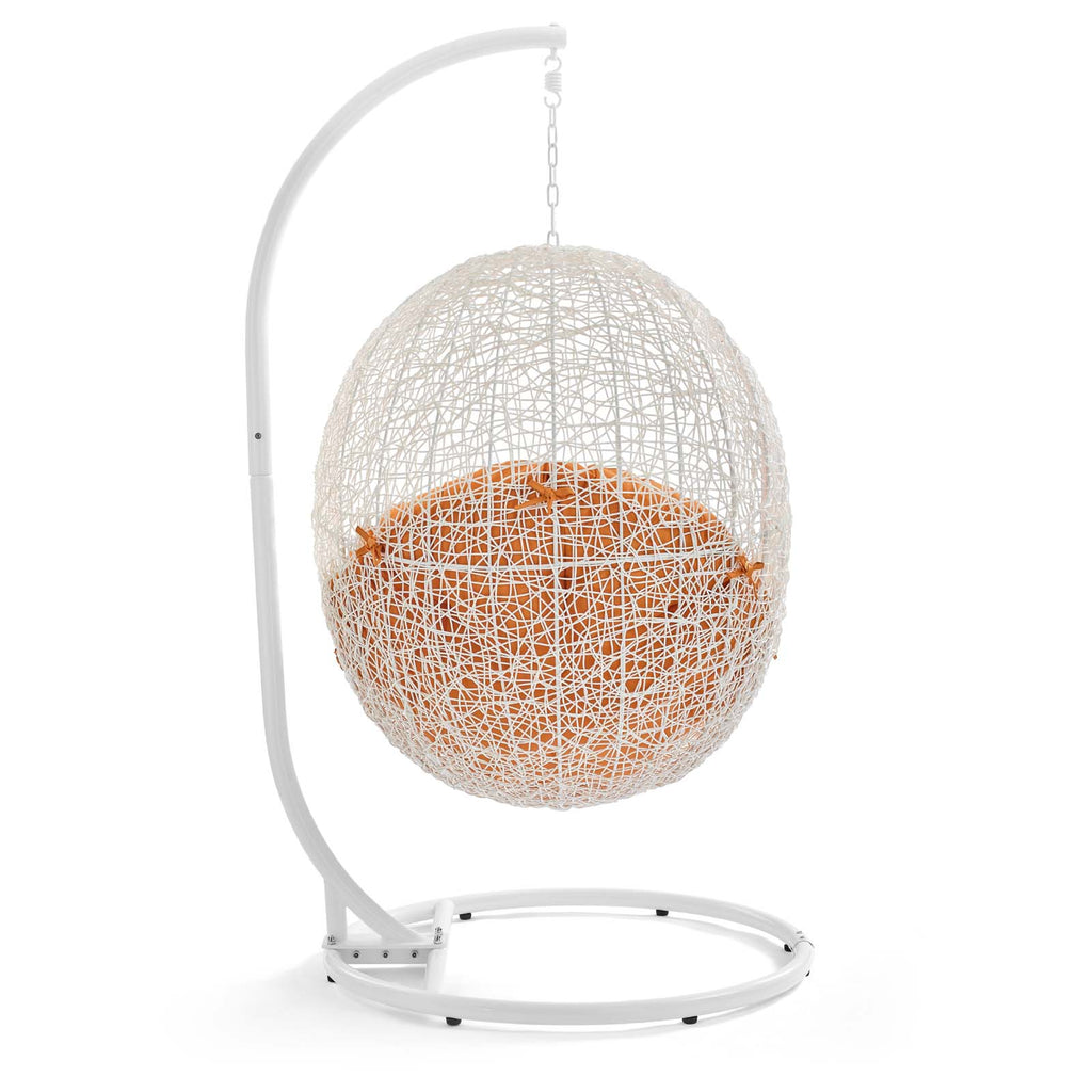 Hide Outdoor Patio Swing Chair With Stand White Orange EEI-2273-WHI-ORA