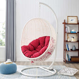 Hide Outdoor Patio Swing Chair With Stand White Red EEI-2273-WHI-RED