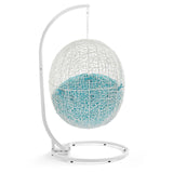 Hide Outdoor Patio Swing Chair With Stand White Turquoise EEI-2273-WHI-TRQ