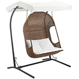 Vantage Outdoor Patio Swing Chair With Stand Brown White EEI-2278-BRN-WHI-SET