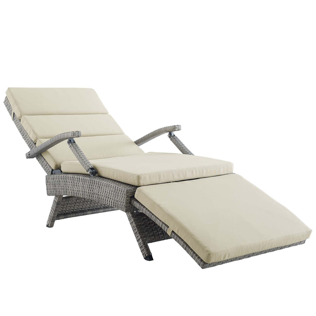 Envisage Chaise Outdoor Patio Wicker Rattan Lounge Chair Light Gray Beige EEI-2301-LGR-BEI