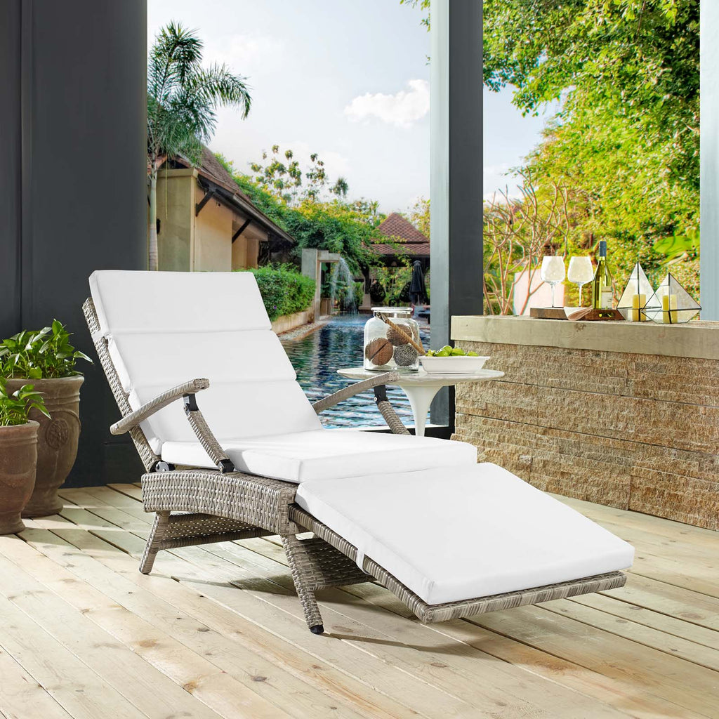 Envisage Chaise Outdoor Patio Wicker Rattan Lounge Chair Light Gray White EEI-2301-LGR-WHI