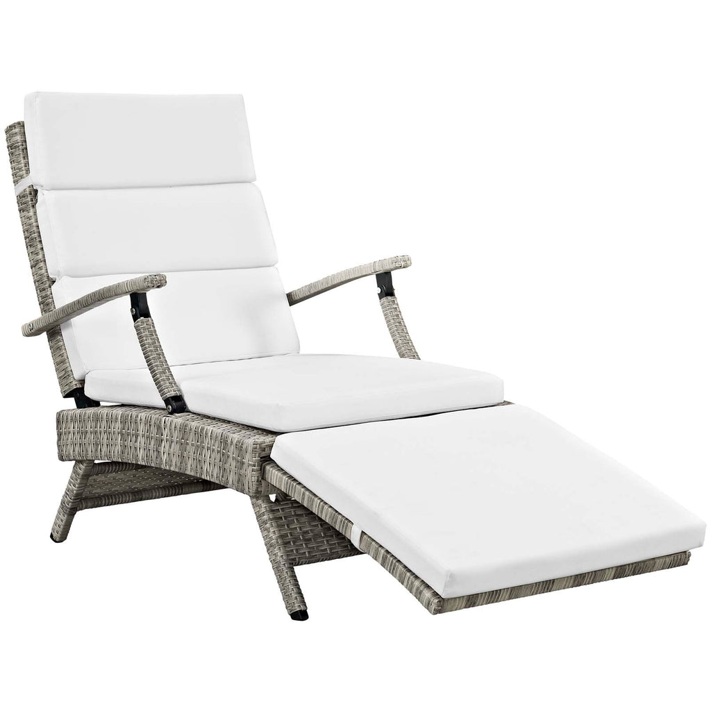 Envisage Chaise Outdoor Patio Wicker Rattan Lounge Chair Light Gray White EEI-2301-LGR-WHI