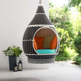 Palace Outdoor Patio Wicker Rattan Hanging Pod Brown Turquoise EEI-2302-BRN-TRQ