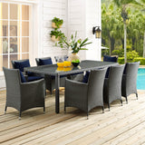 Sojourn 9 Piece Outdoor Patio Sunbrella® Dining Set Canvas Navy EEI-2309-CHC-NAV-SET