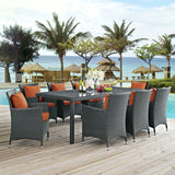 Sojourn 9 Piece Outdoor Patio Sunbrella® Dining Set Canvas Tuscan EEI-2309-CHC-TUS-SET