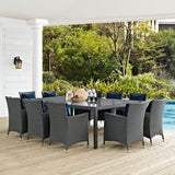 Modway Furniture Sojourn 11 Piece Outdoor Patio Sunbrella® Dining Set Canvas Navy 114 x 141.5 x 34.5